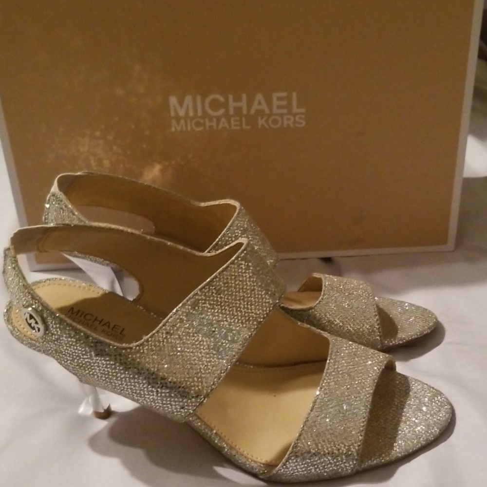 Michael Kors Leila Silver Ankle Strap Heels Box 8
